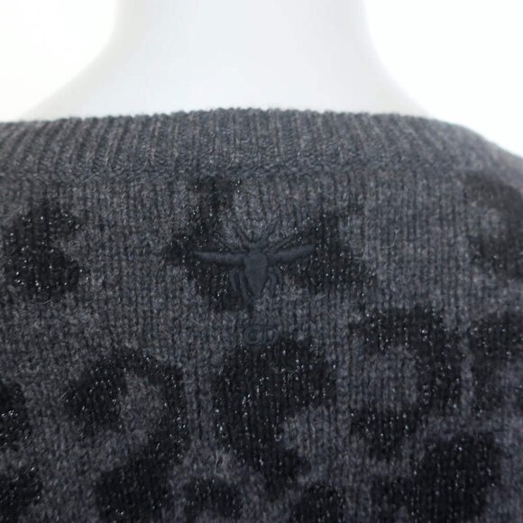 Christian Dior Metallic Leopard Print Cardigan Charcoal Cashmere-Blend Size US 6 - Picture 5 of 7